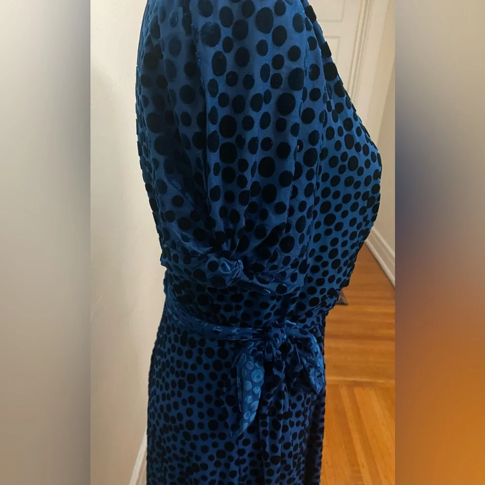 DKNY Navy Polka Dot Midi Dress - Picture 5 of 9